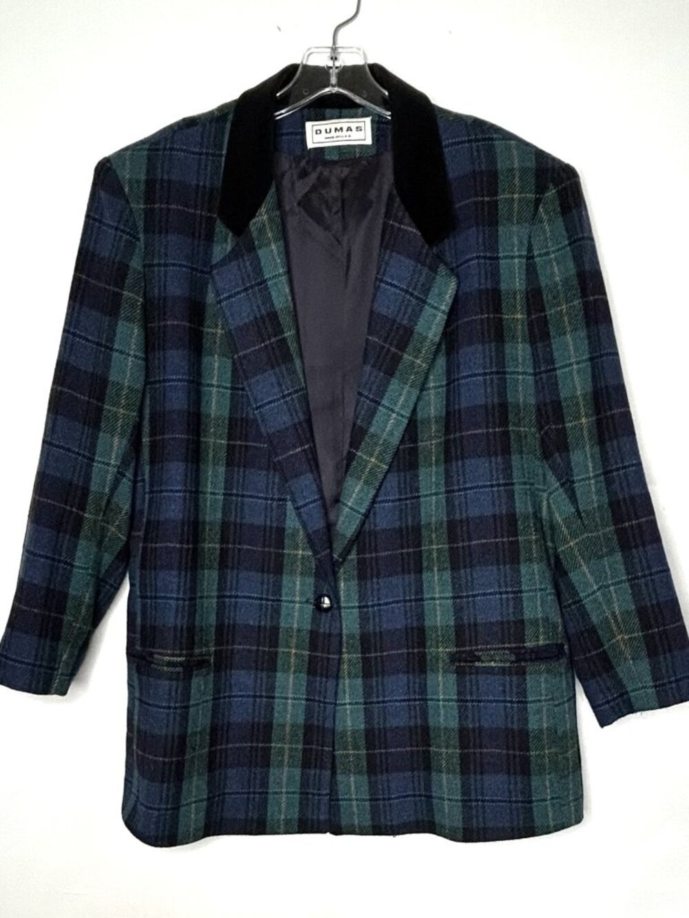 Vintage Dumas Women’s Blazer XL Blue and Green Plaid Wool-Touch Made in USA